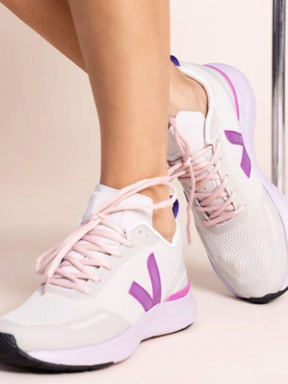 Veja Women's Cream Sneakers with Pink Laces & Purple Accents